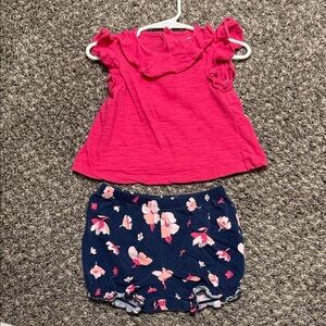 Pink Ruffle Top and Floral Shorts Set 18 month